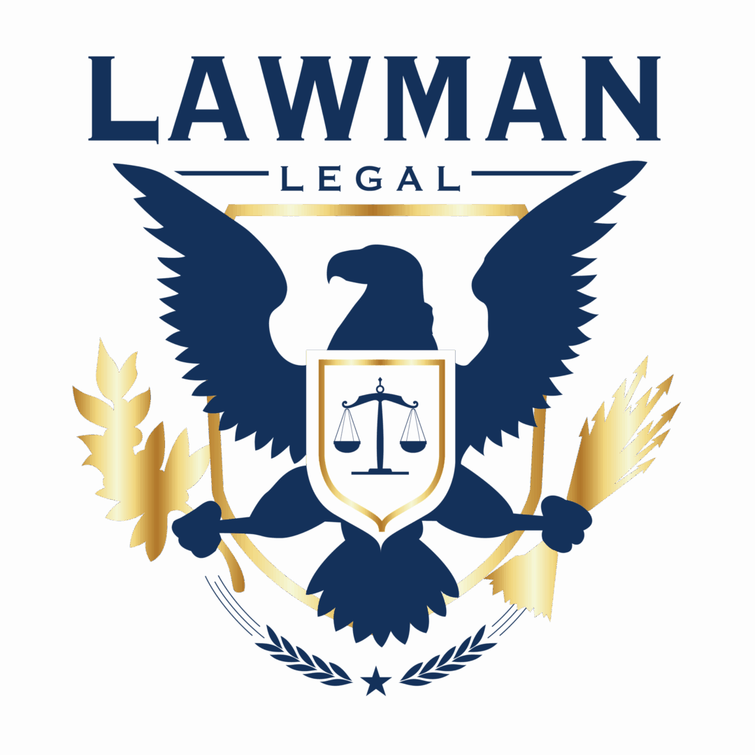 Logo of Lawman Legal featuring scales and eagle wings.