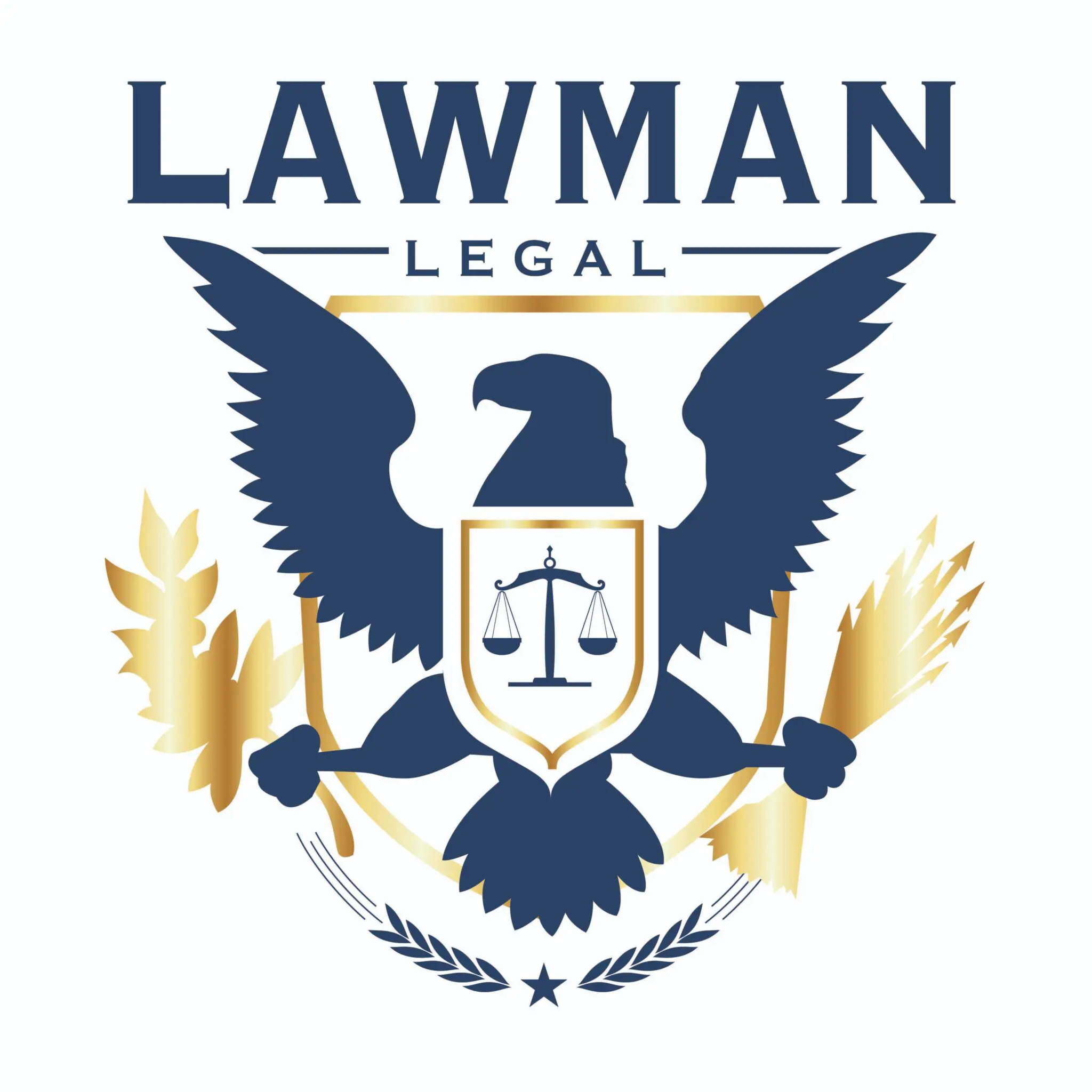 Logo featuring an eagle with scales of justice for Lawman Legal.