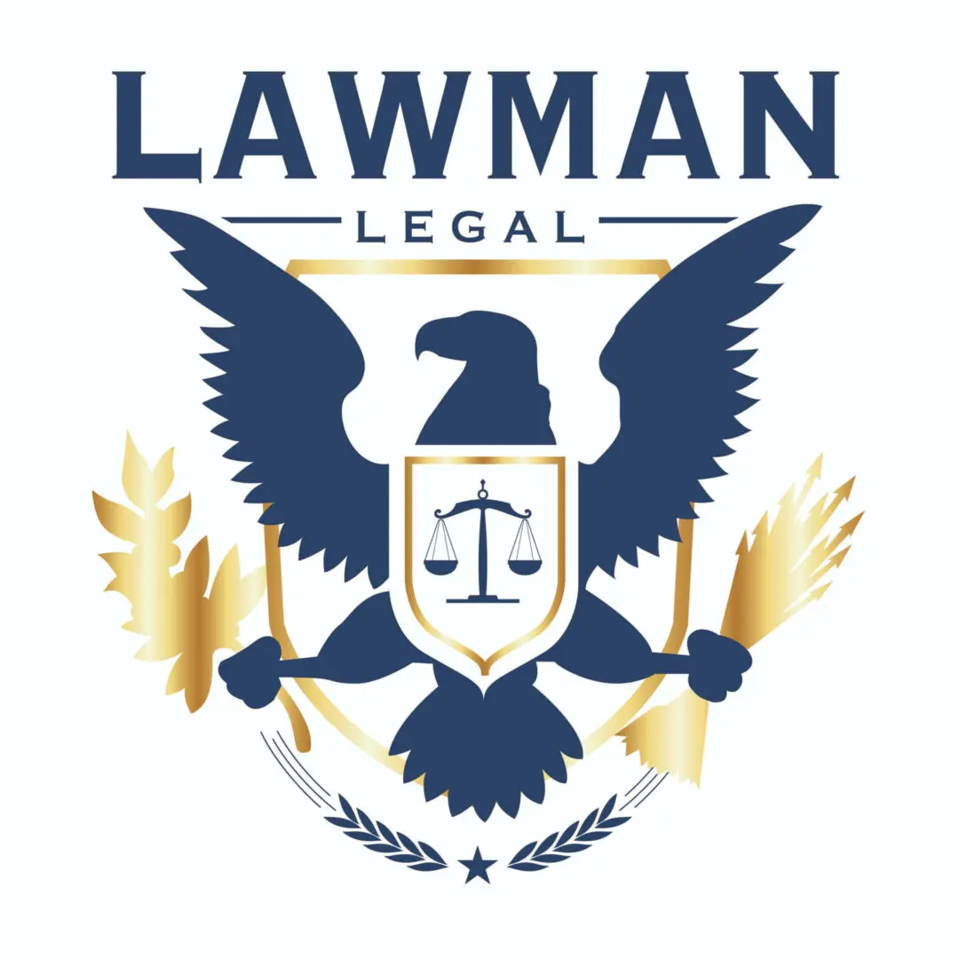 Logo featuring an eagle with scales of justice for Lawman Legal.
