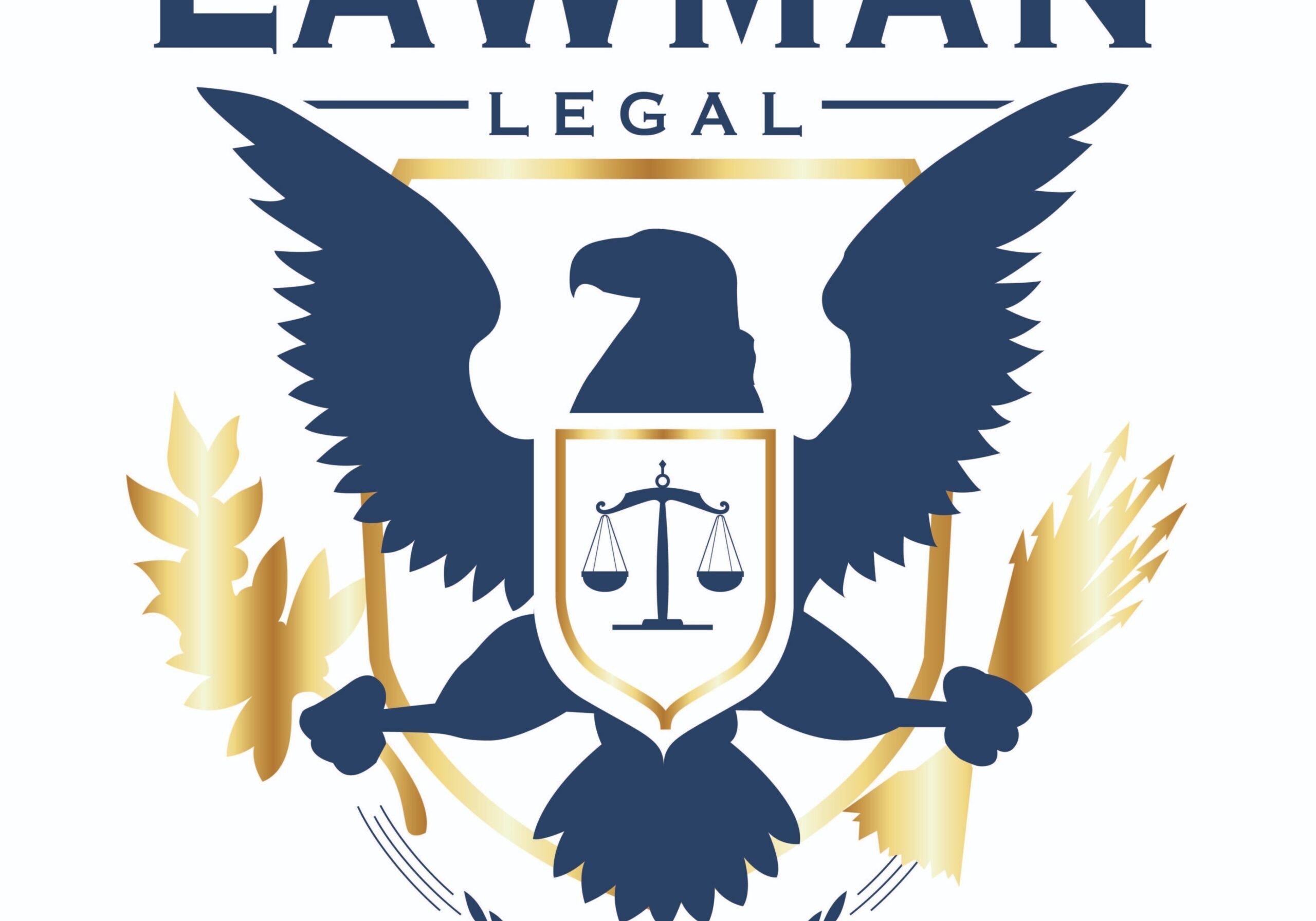 Logo featuring an eagle with scales of justice for Lawman Legal.
